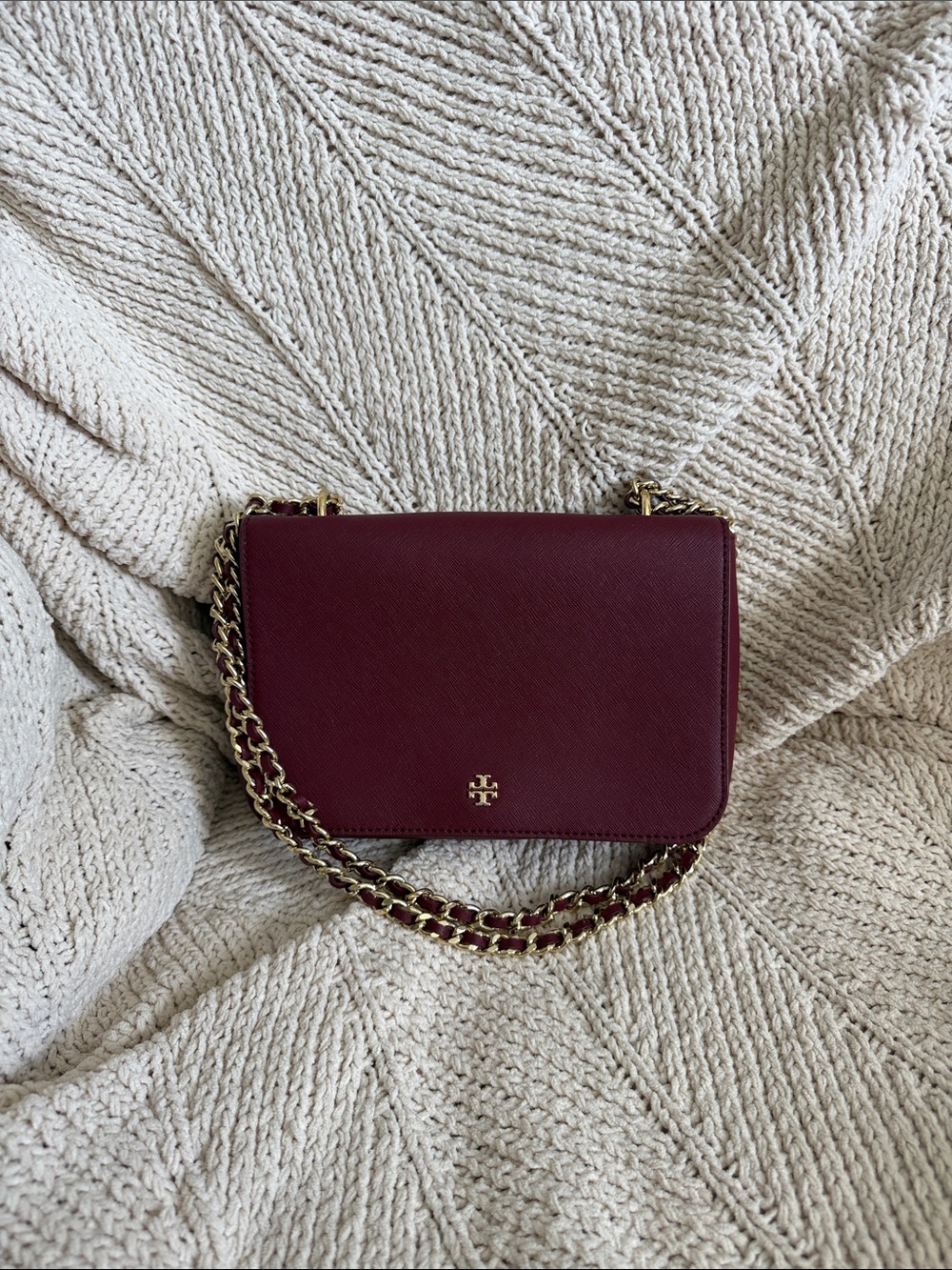 Tory Burch Maroon Crossbody with Gold Chain